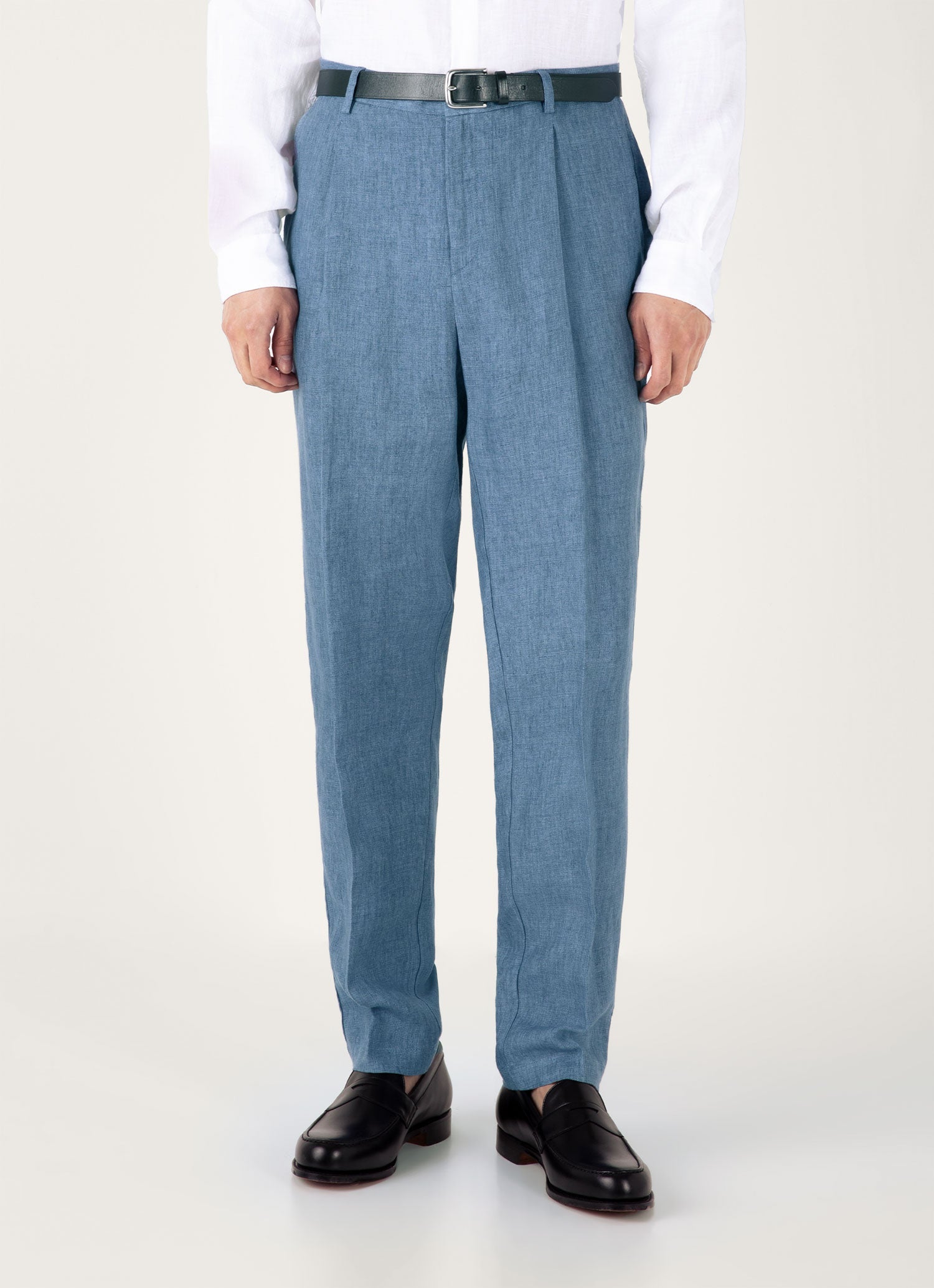 Men's Pleated Linen Trouser in Soft Denim Melange