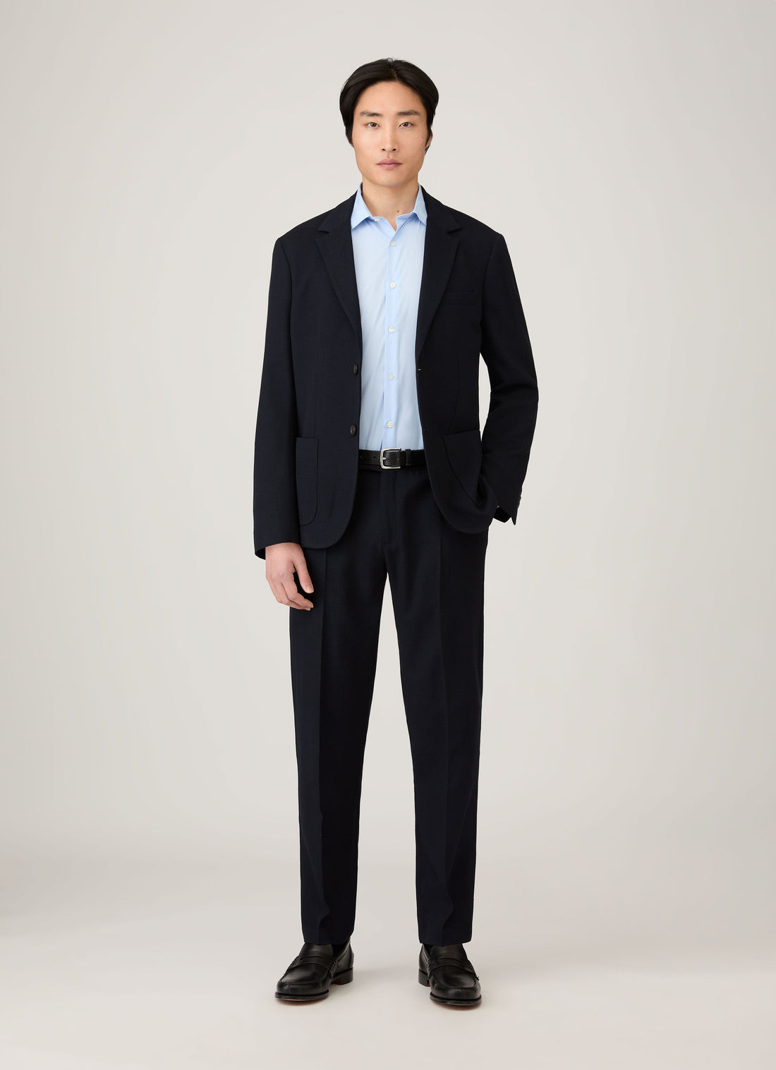 Men's Textured Wool Trouser in Navy