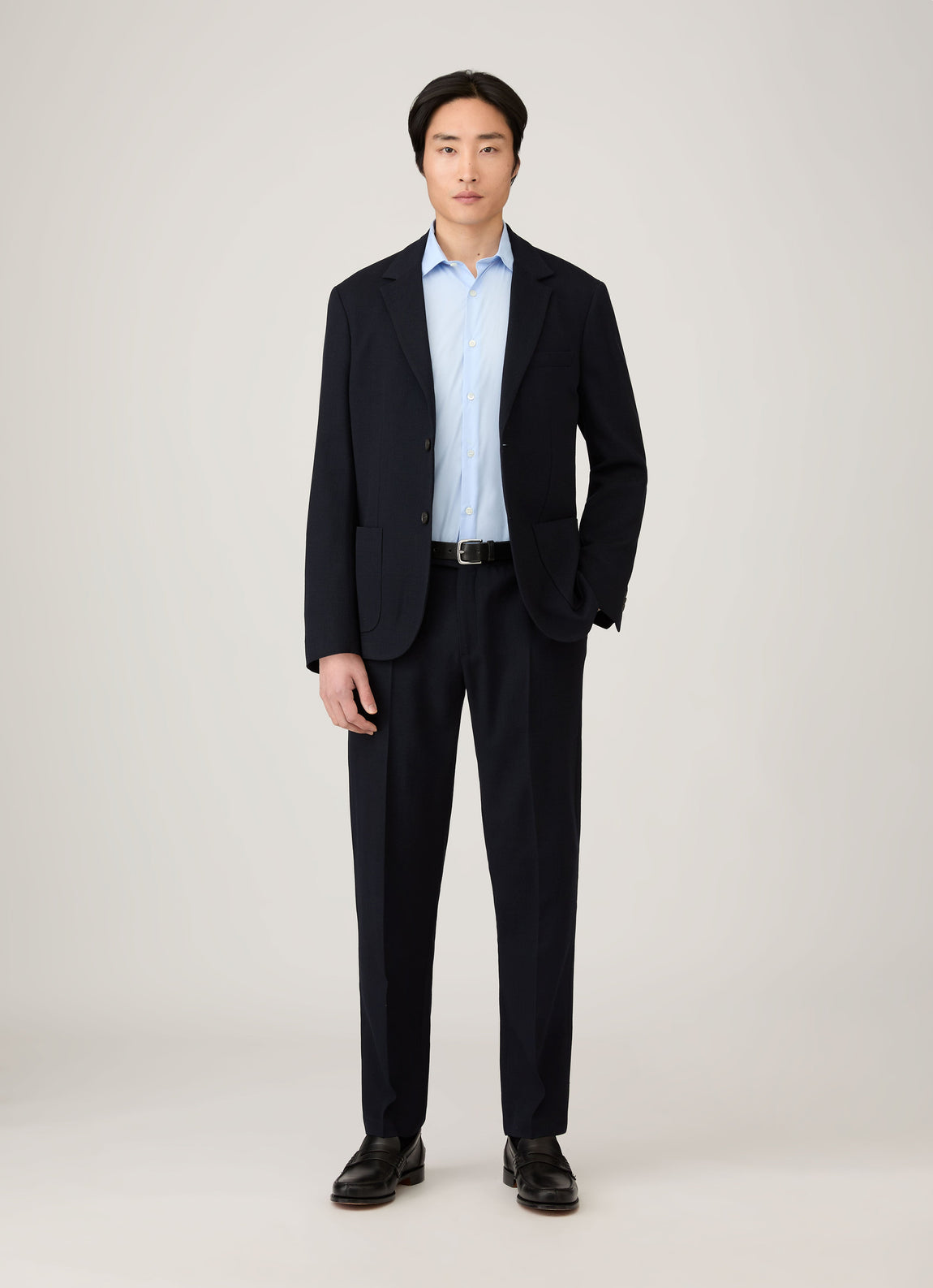 Men's Textured Wool Trouser in Navy