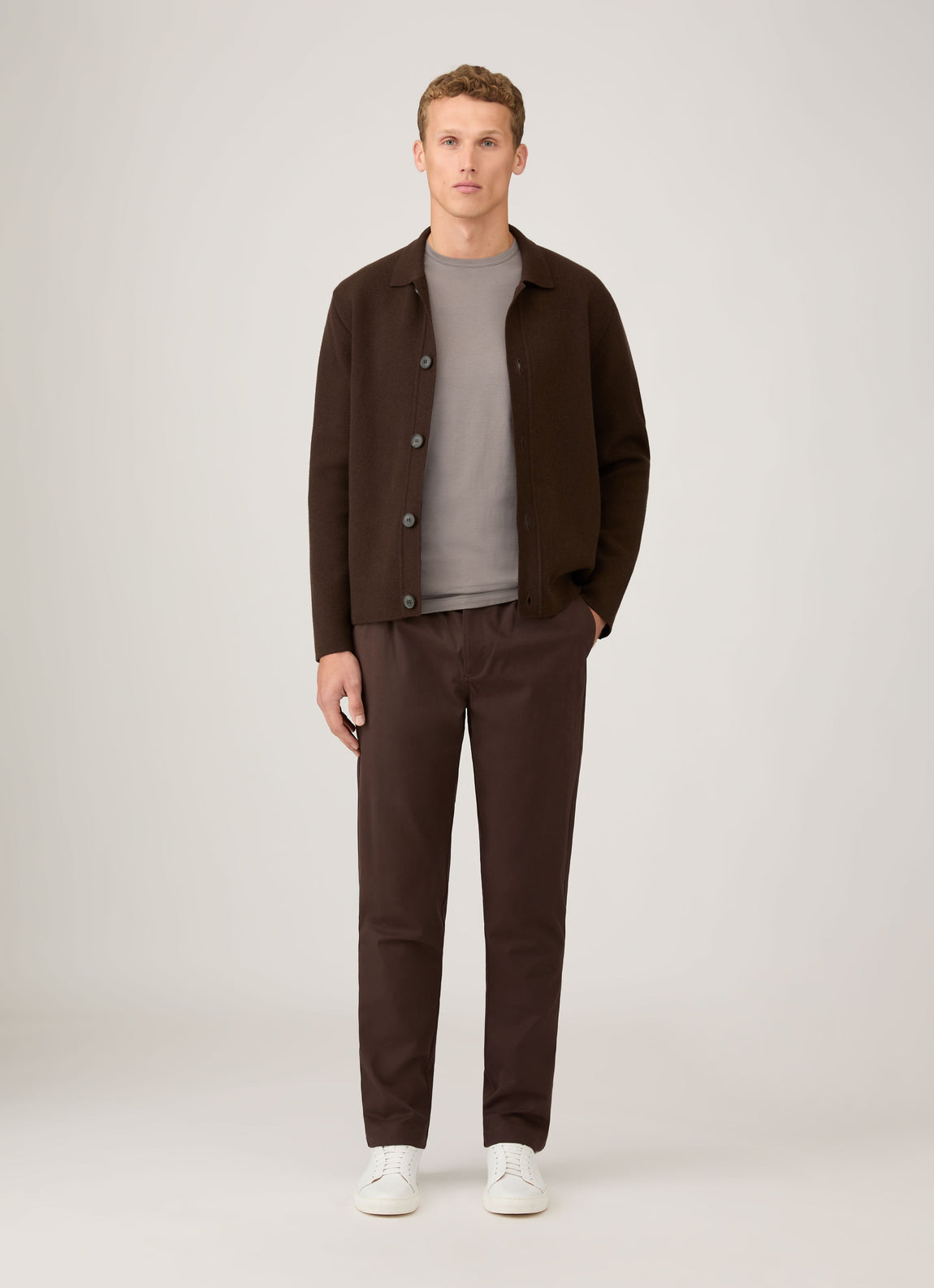 Men's Cotton Cashmere Drawstring Trouser in Truffle