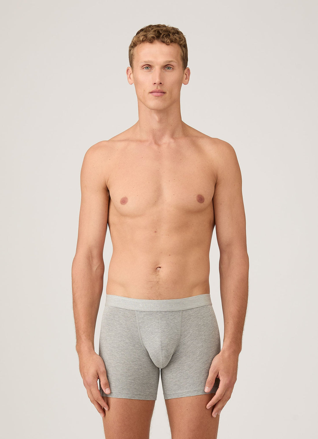 Men's Stretch Cotton Boxer Briefs in Grey Melange