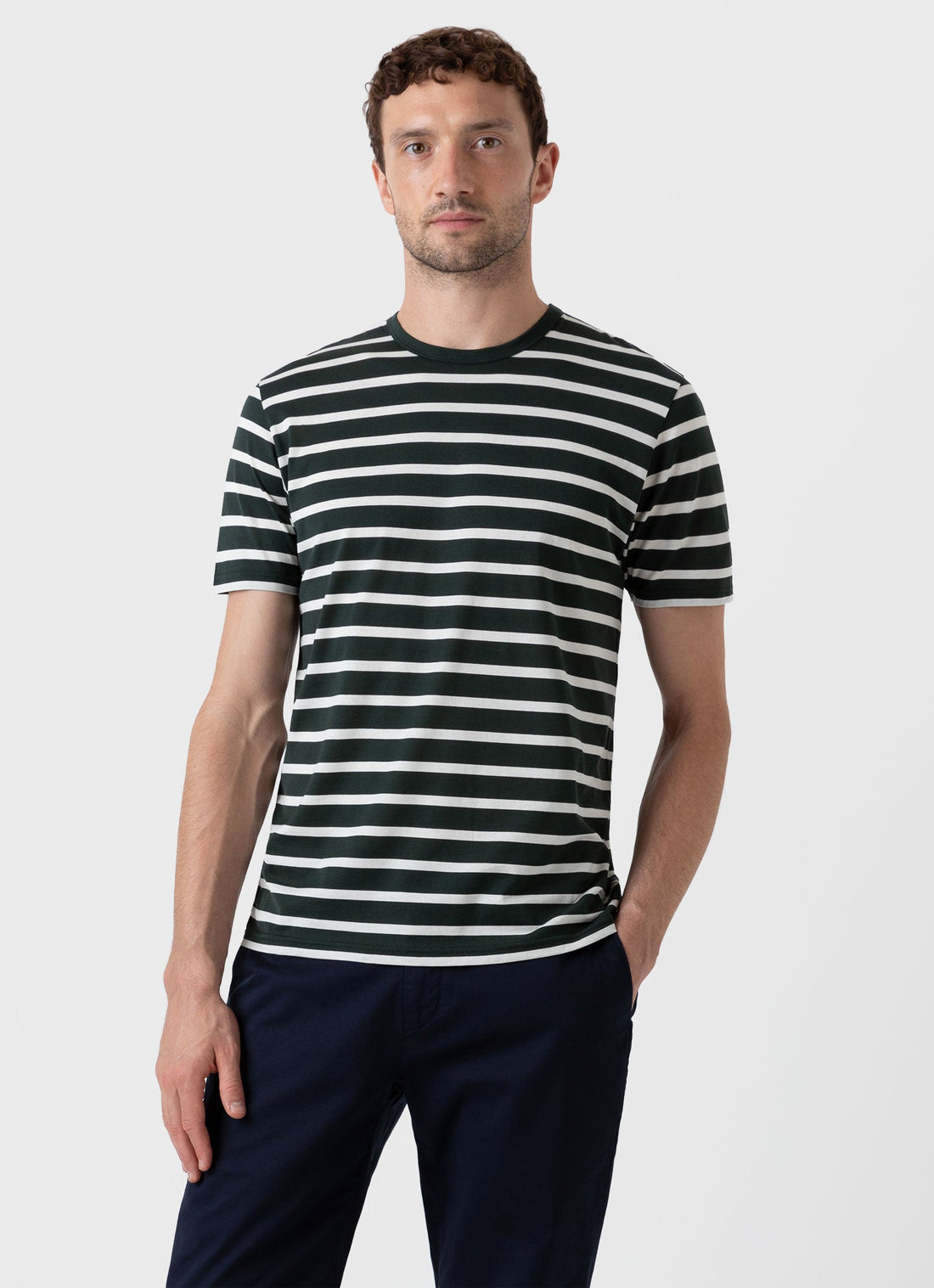 Men's Classic T-shirt in Seaweed/Ecru Breton Stripe