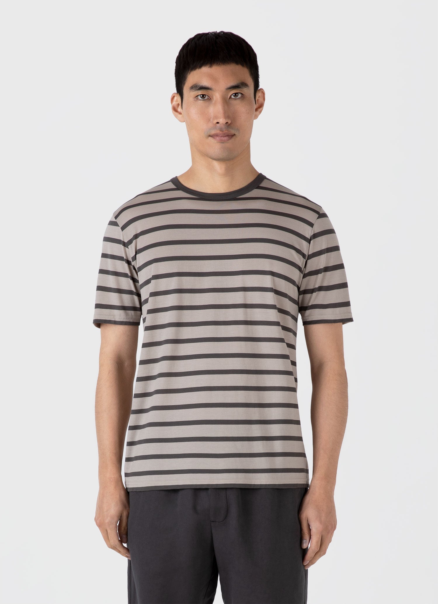 Men's Classic T-shirt in Ash Grey/Charcoal Breton Stripe
