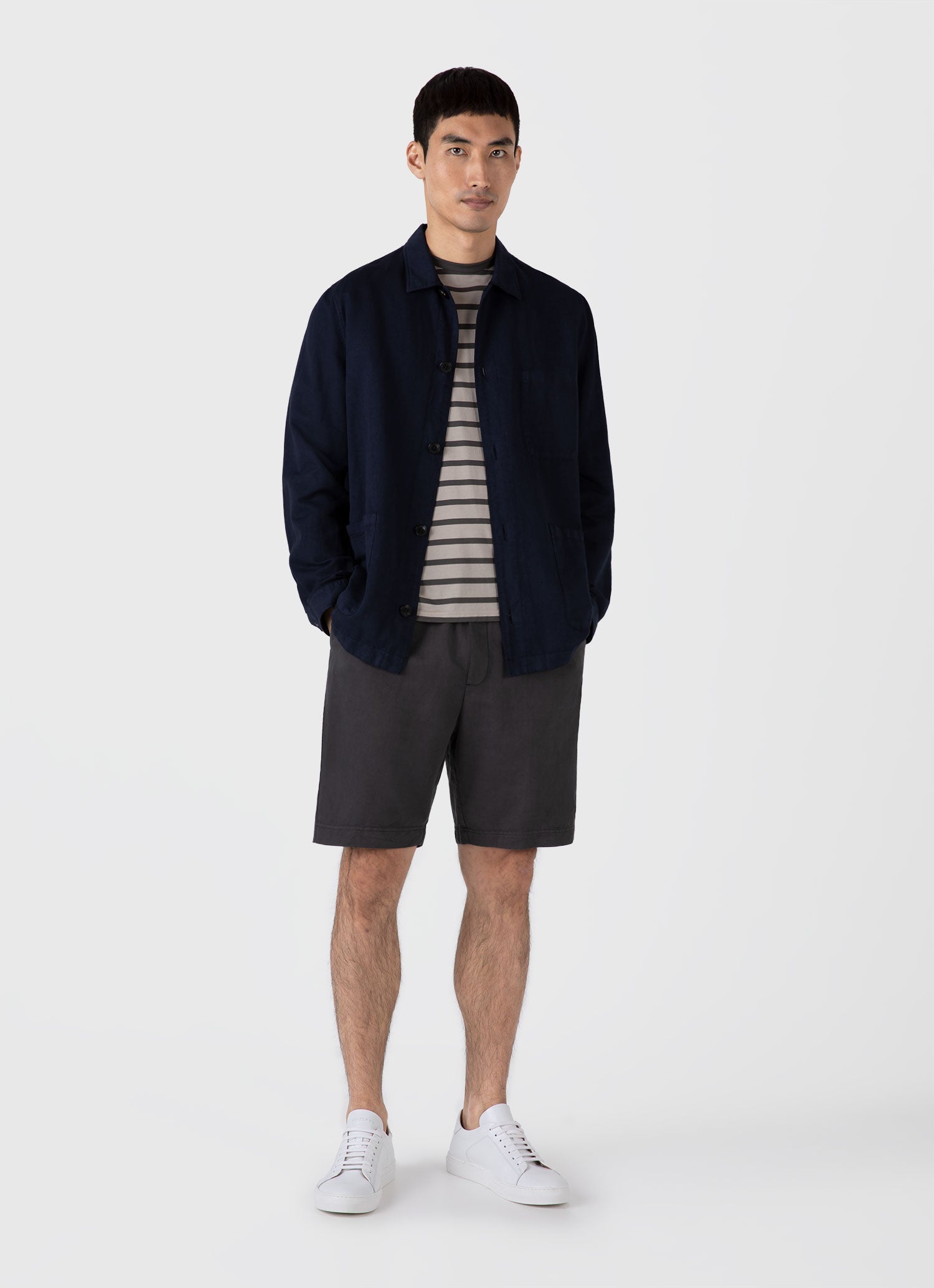 Men's Classic T-shirt in Ash Grey/Charcoal Breton Stripe