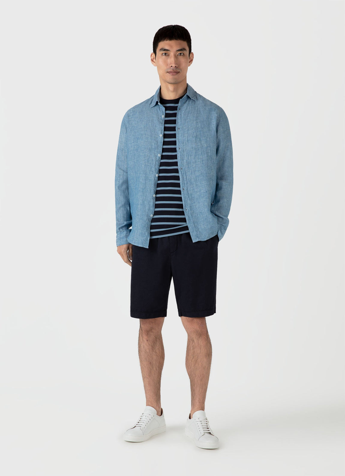 Men's Classic T-shirt in Navy/Como Blue Breton Stripe