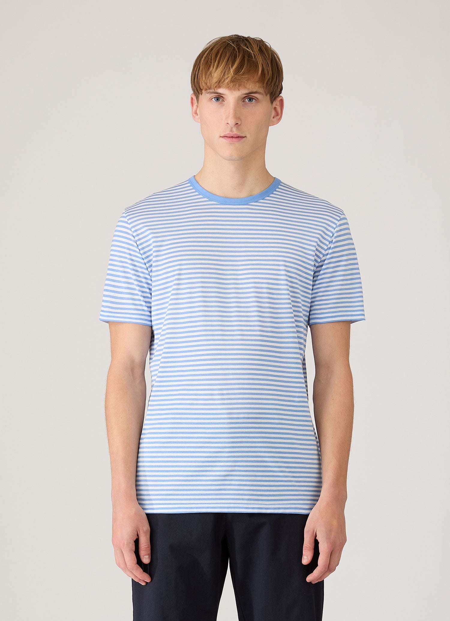 Men's Classic T-shirt in White/Azure Blue English Stripe