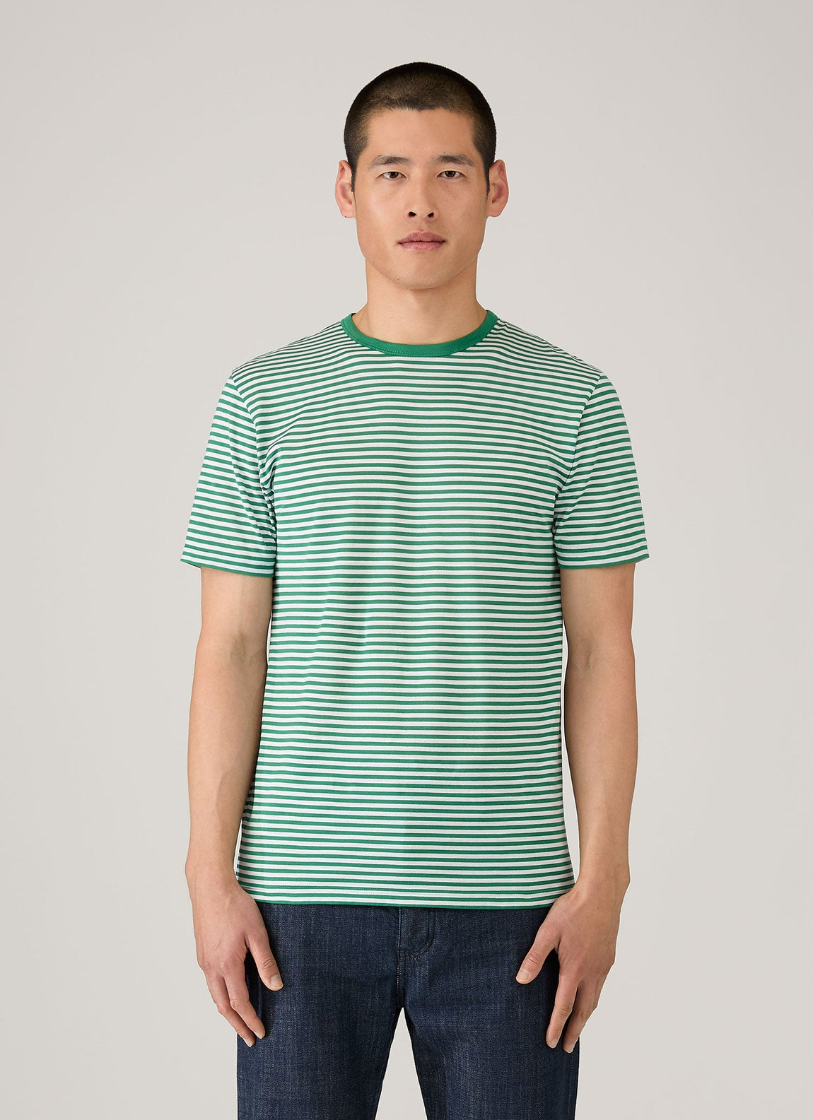 Men's Classic T-shirt in White/Bright Green English Stripe