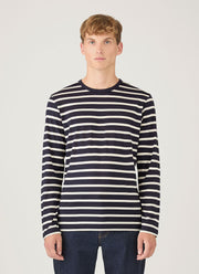 Men's Long Sleeve Classic T-shirt in Navy/Ecru Breton Stripe