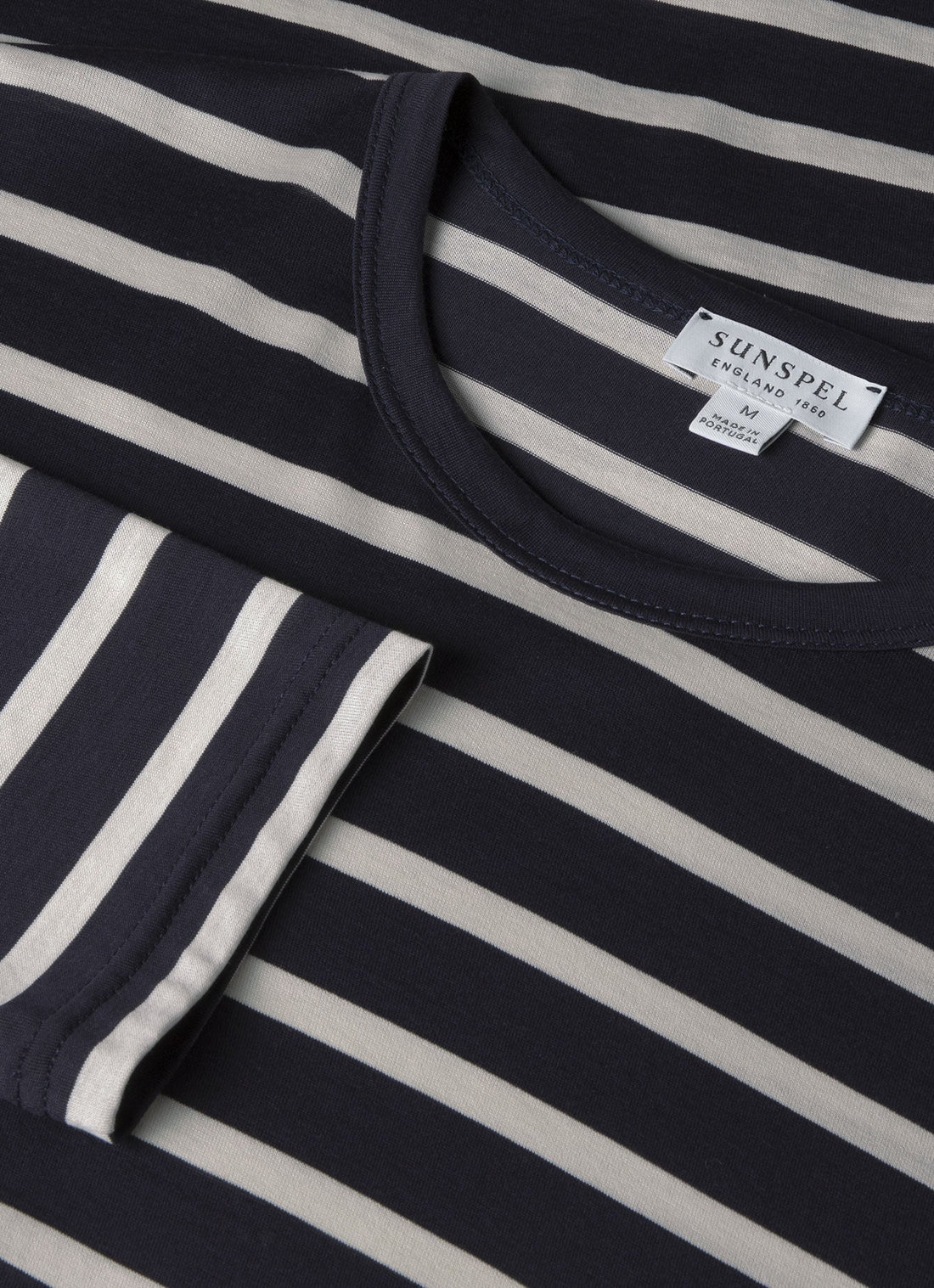 Men's Long Sleeve Classic T-shirt in Navy/Ecru Breton Stripe