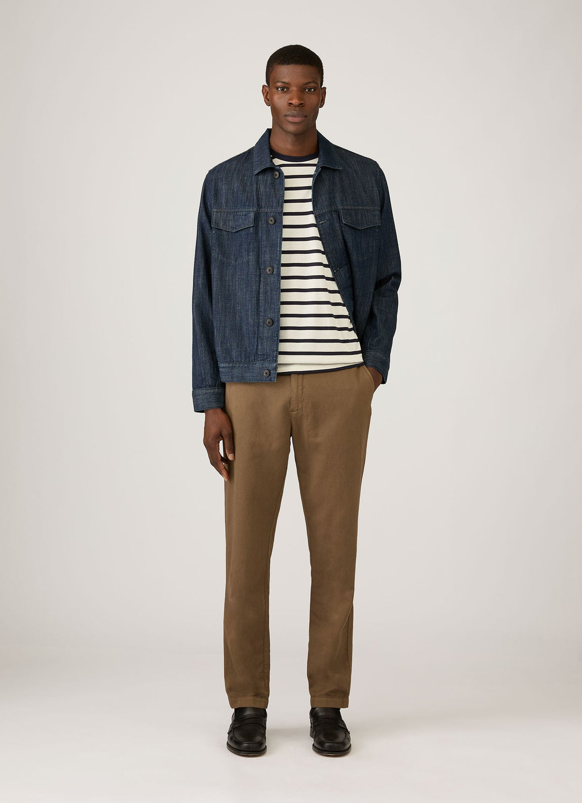 Men's Long Sleeve Classic T-shirt in Ecru/Navy Breton Stripe