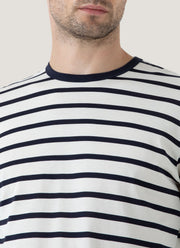 Men's Long Sleeve Classic T-shirt in Ecru/Navy Breton Stripe