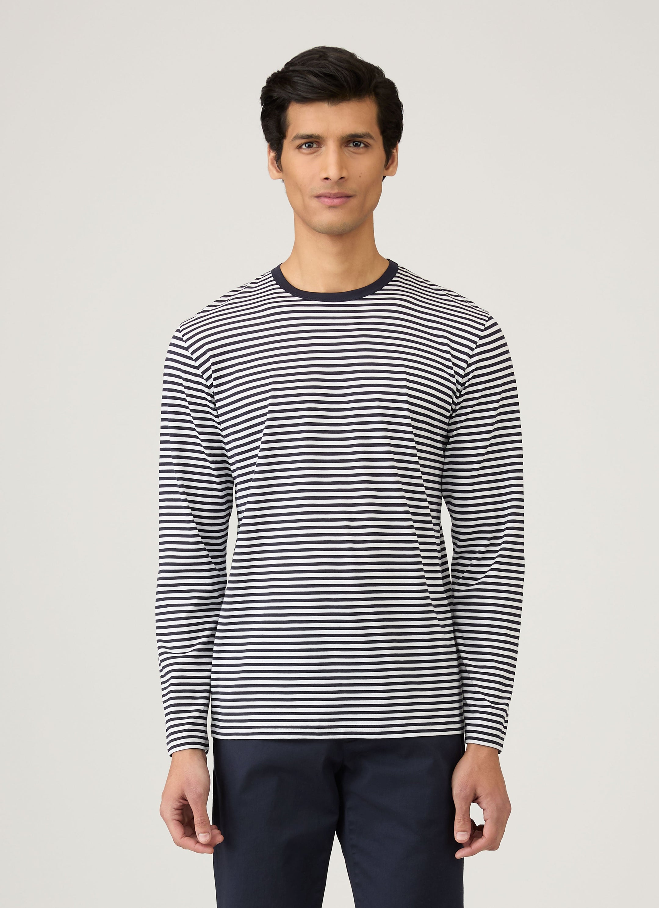 Men's Classic Long Sleeve T-shirt in Navy/White English Stripe