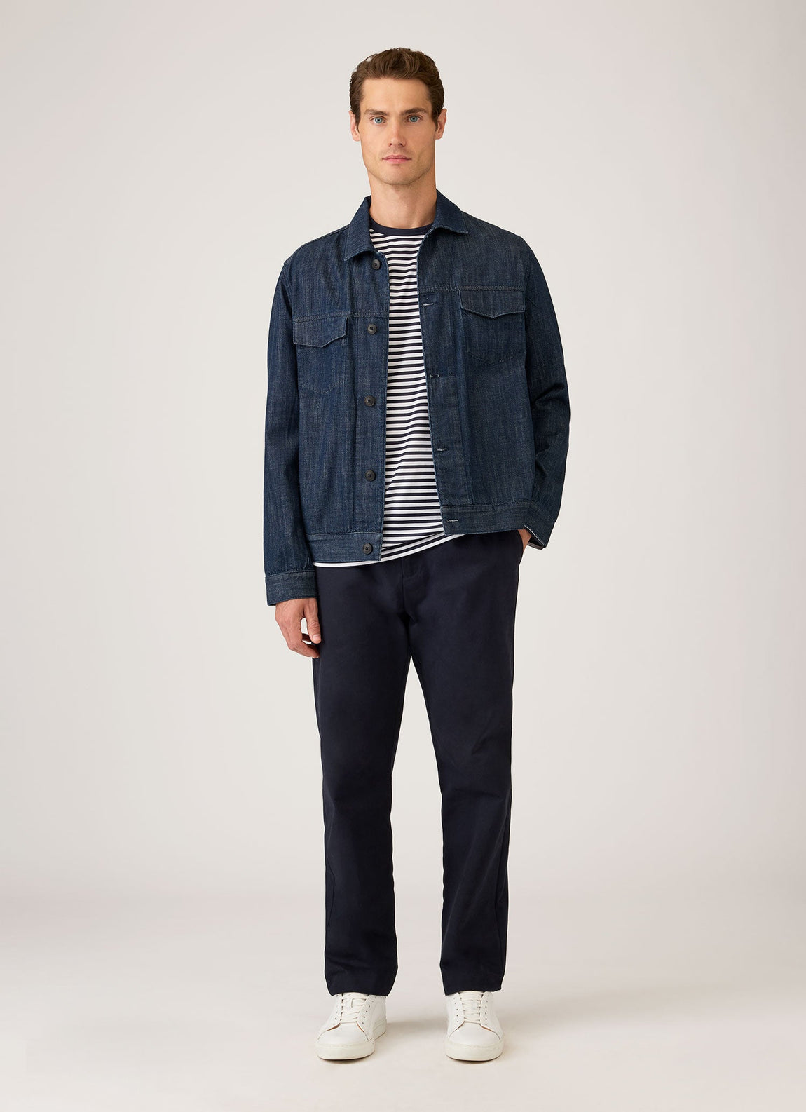 Men's Classic Long Sleeve T-shirt in Navy/White English Stripe