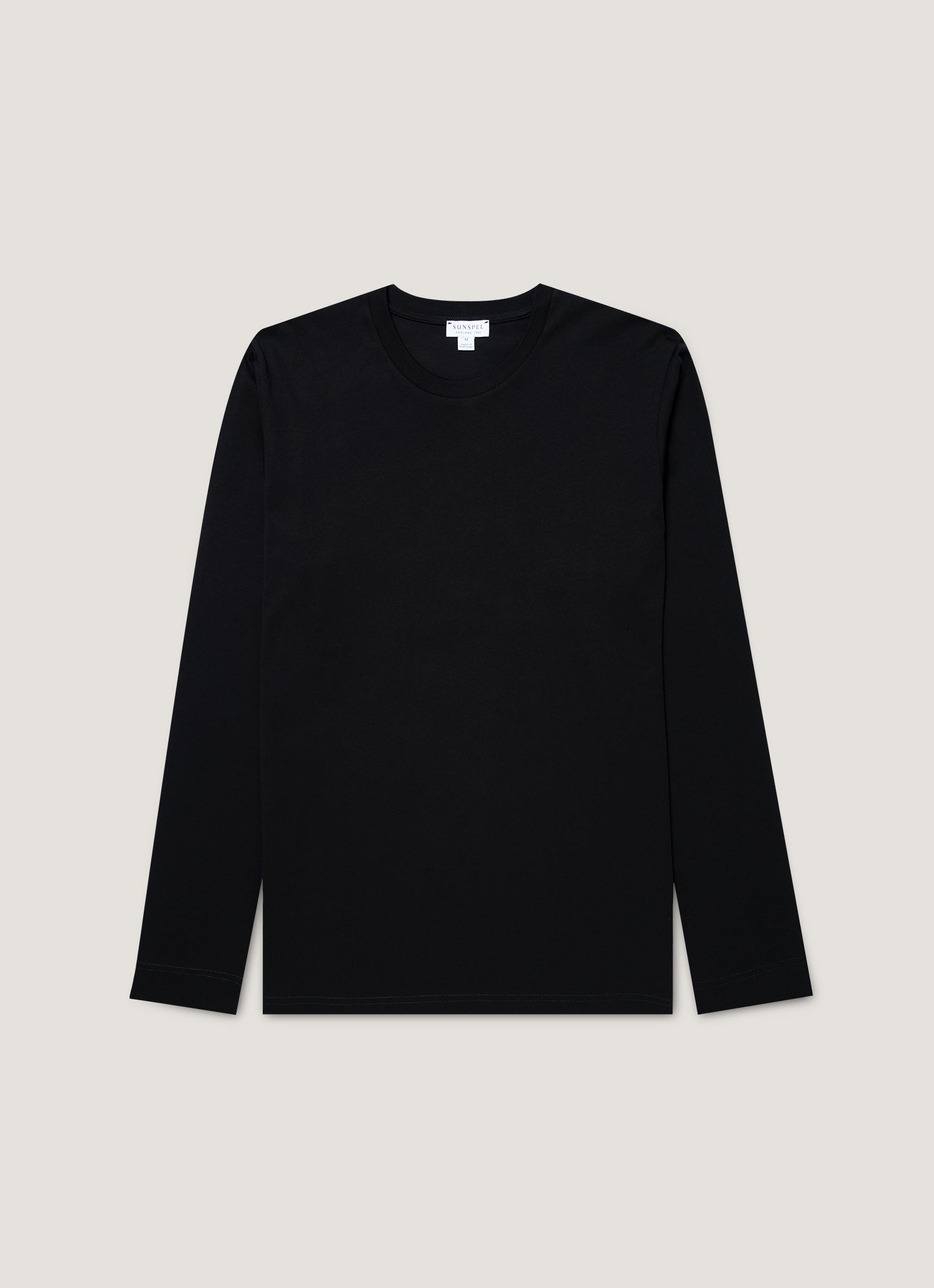 Men's Long Sleeve Riviera Midweight T‑shirt in Black | Sunspel