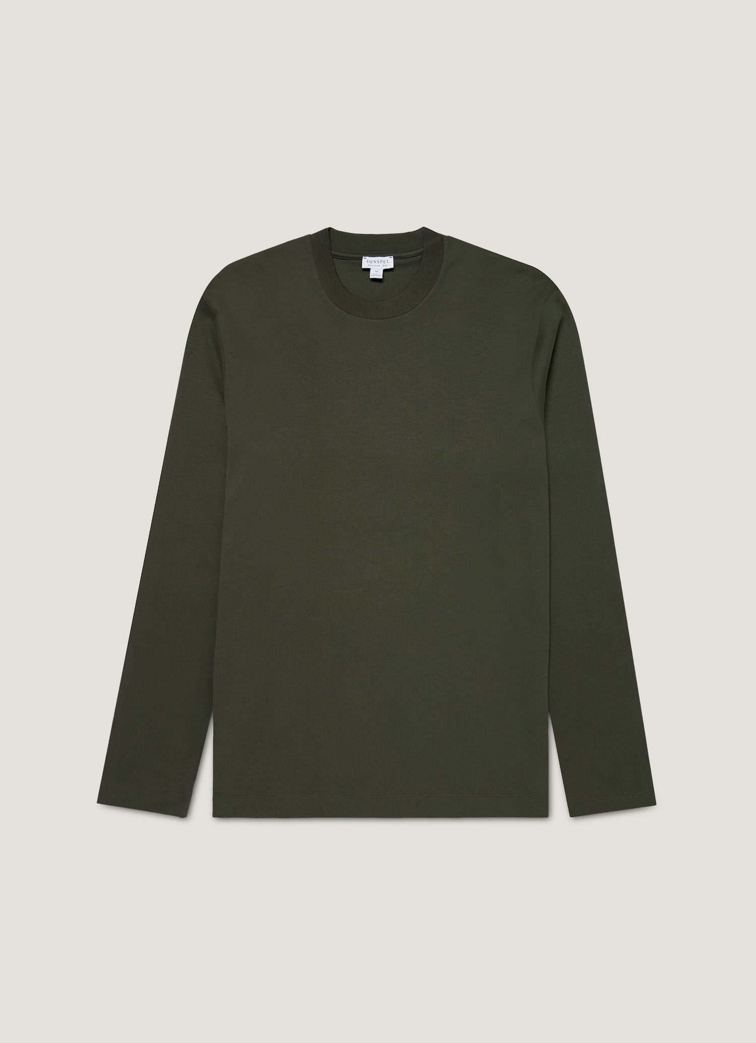 Men's Long Sleeve Heavyweight T-shirt in Dark Green | Sunspel