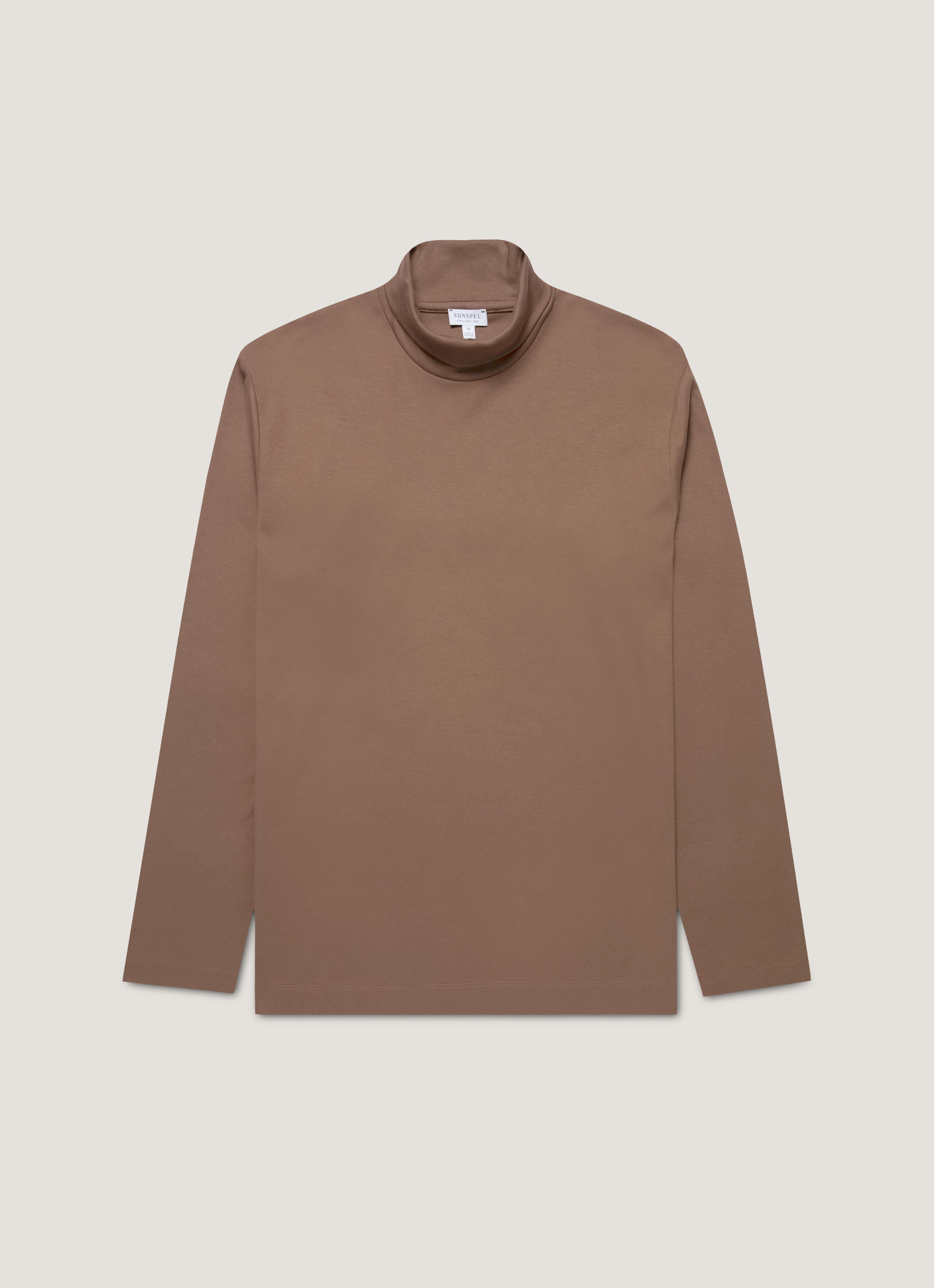 Men's Roll Neck Heavyweight T-shirt in Bark | Sunspel