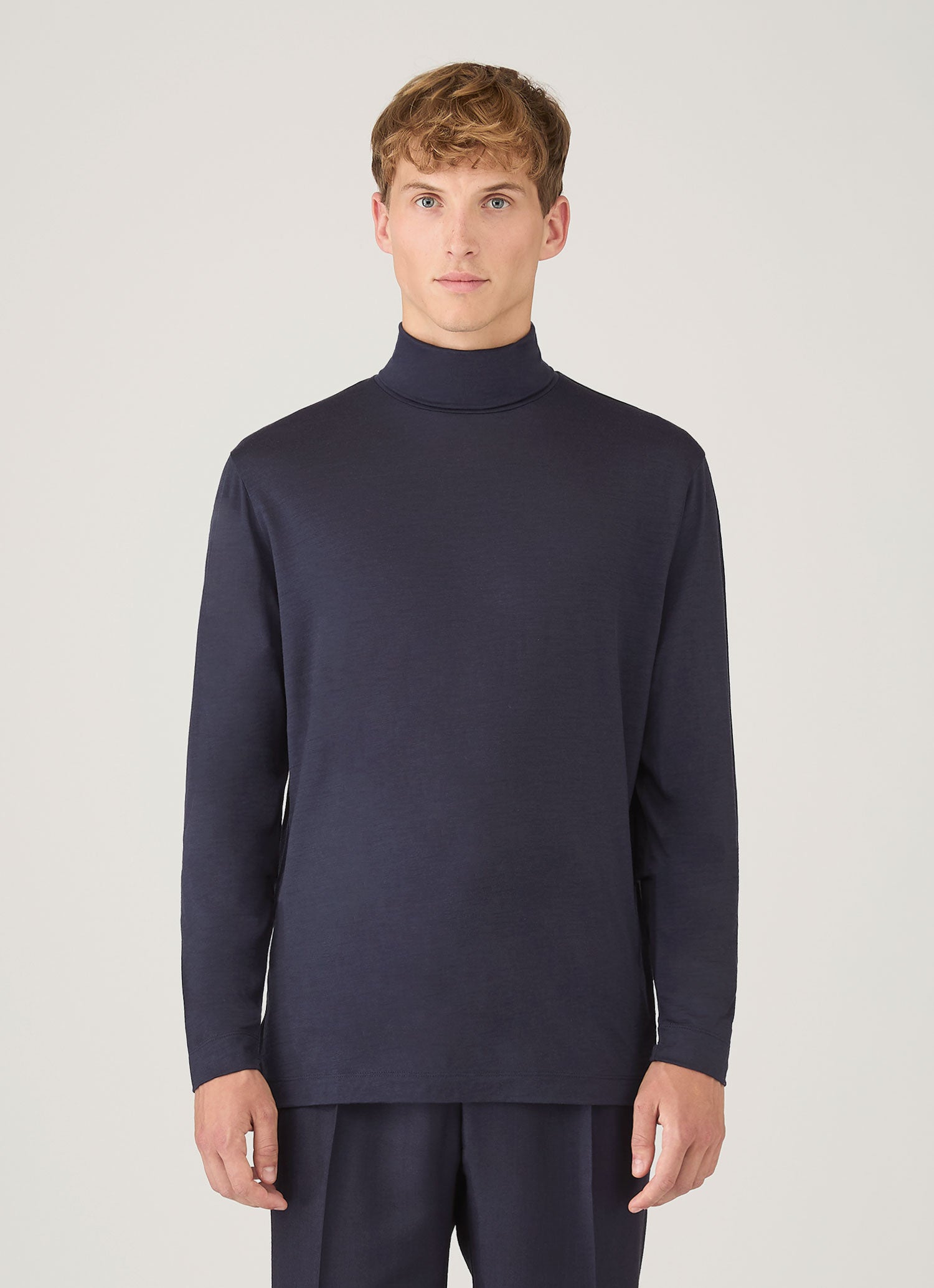 Men's Ultra-Fine Merino Roll Neck in Navy