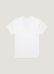 Men's Sea Island Cotton V-neck Underwear T-shirt in White