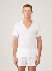 Men's Cellular Cotton V-neck Underwear T-shirt in White