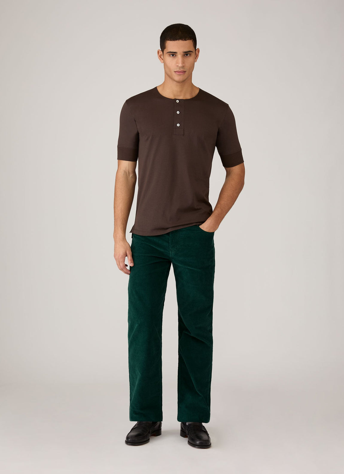 Men's Sunspel x Paul Weller Henley in Dark Brown