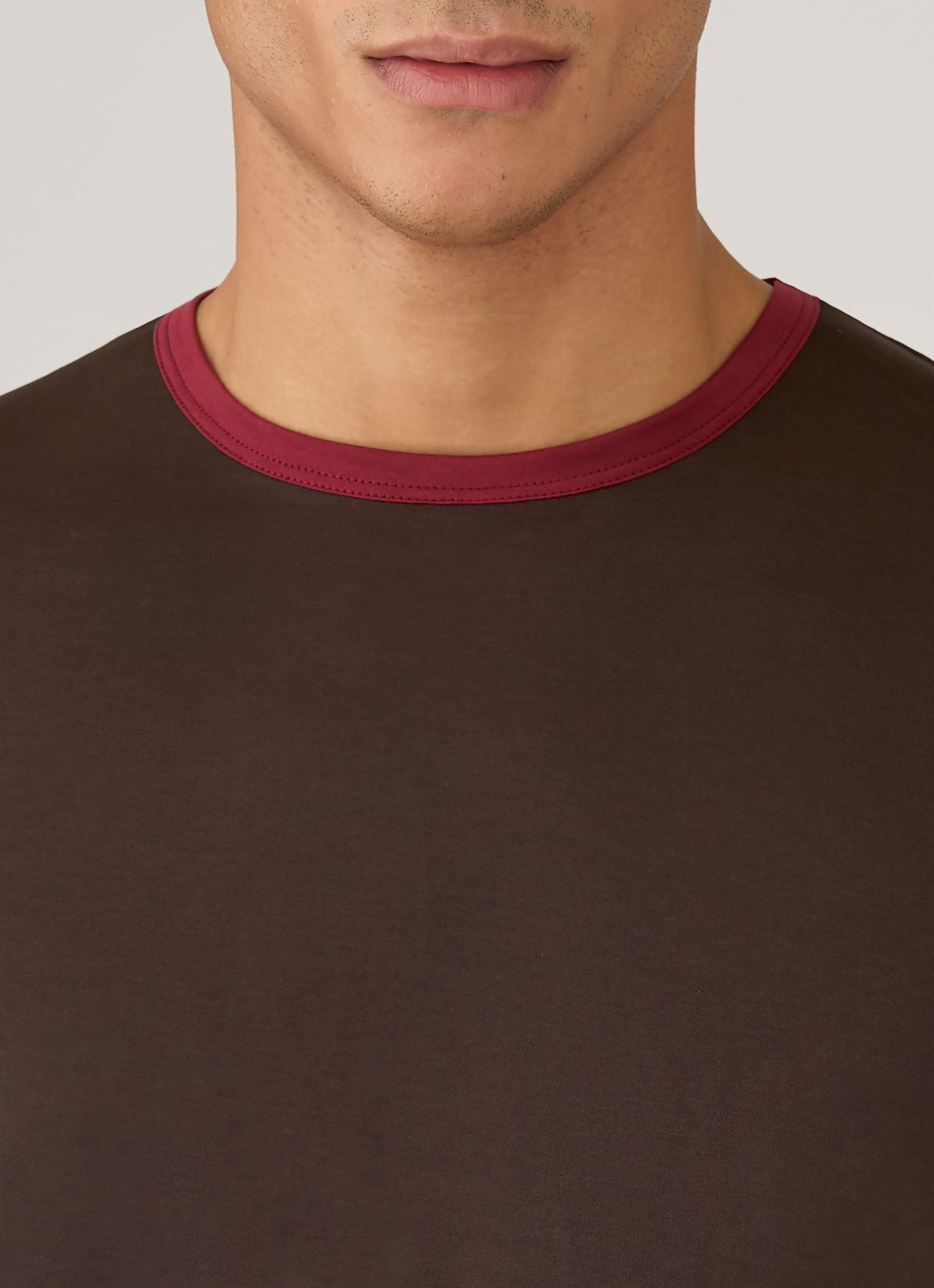 Men's Sunspel x Paul Weller Ringer T-shirt in Dark Brown