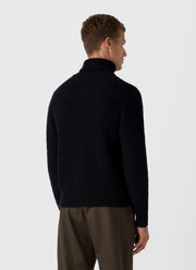 Men's WM Brown Aran Roll Neck in Dark Navy Mouline