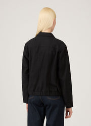 Women's Cotton Raffia Bomber Jacket in Black