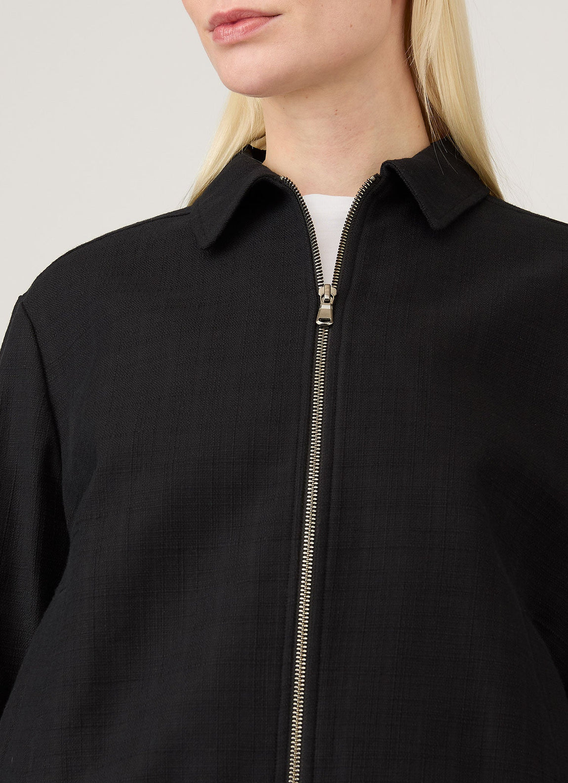 Women's Cotton Raffia Bomber Jacket in Black
