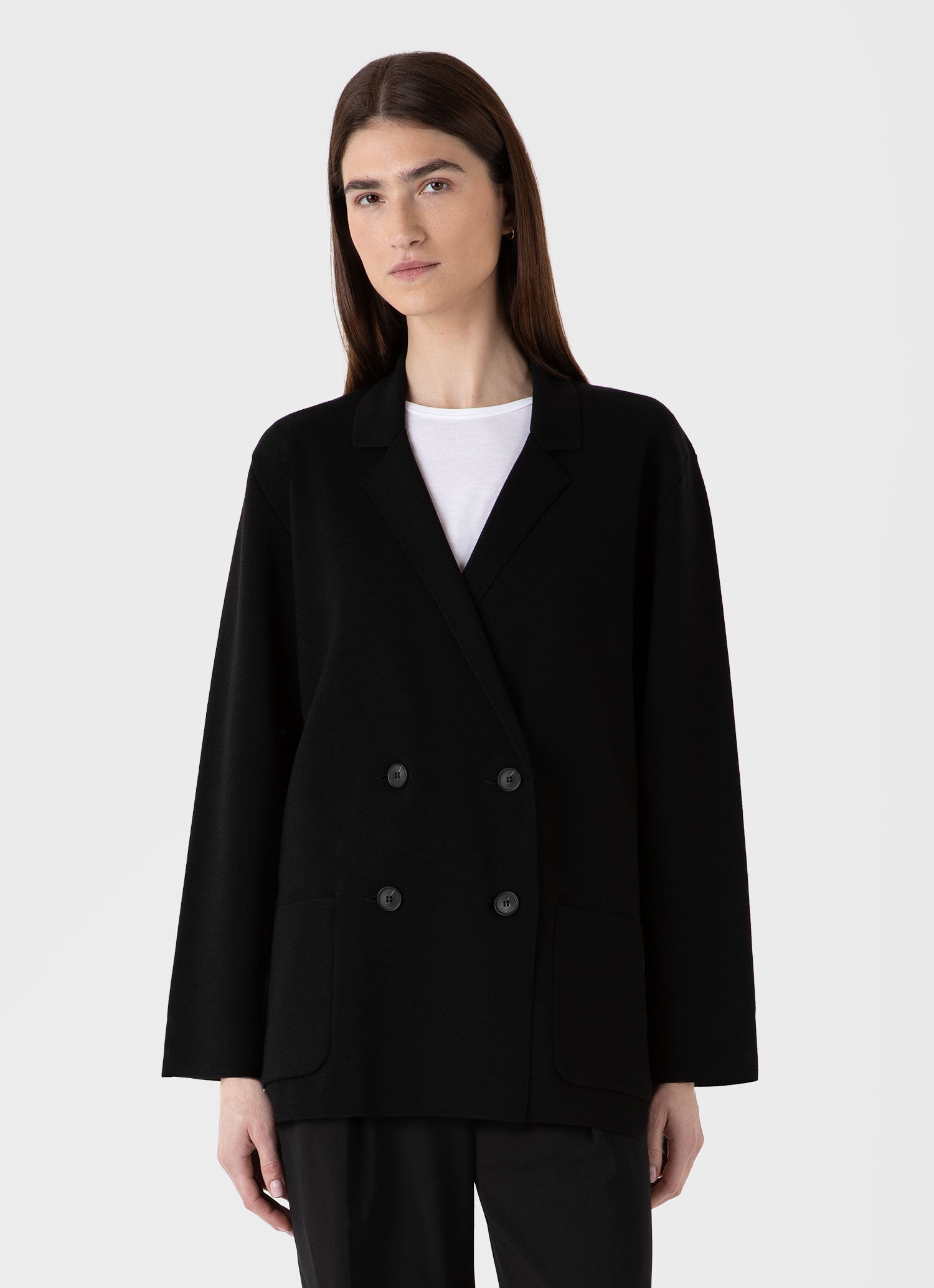 Women's Merino Milano Knit Blazer in Black | Sunspel