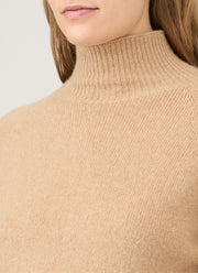 Women's Lambswool Funnel Neck Jumper in Light Camel
