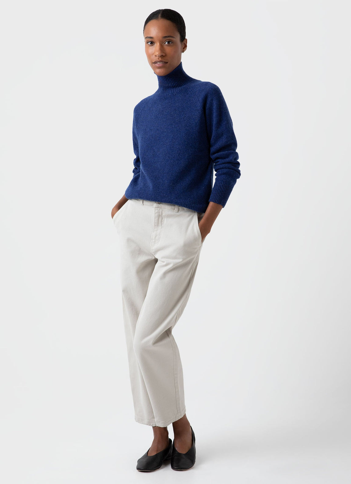 Women's Lambswool Funnel Neck Jumper in Space Blue