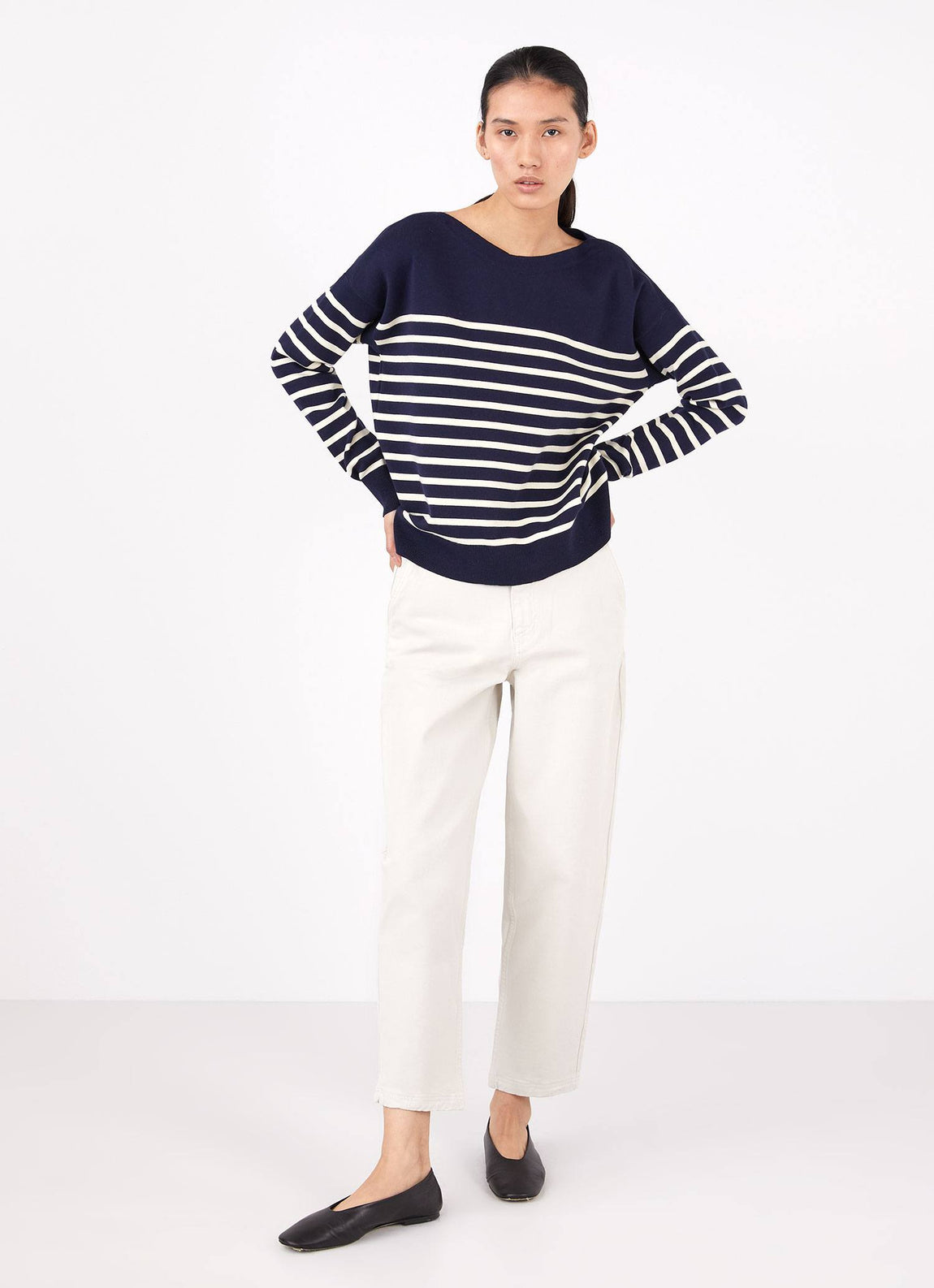 Women's Breton Stripe Jumper in Navy/Ecru