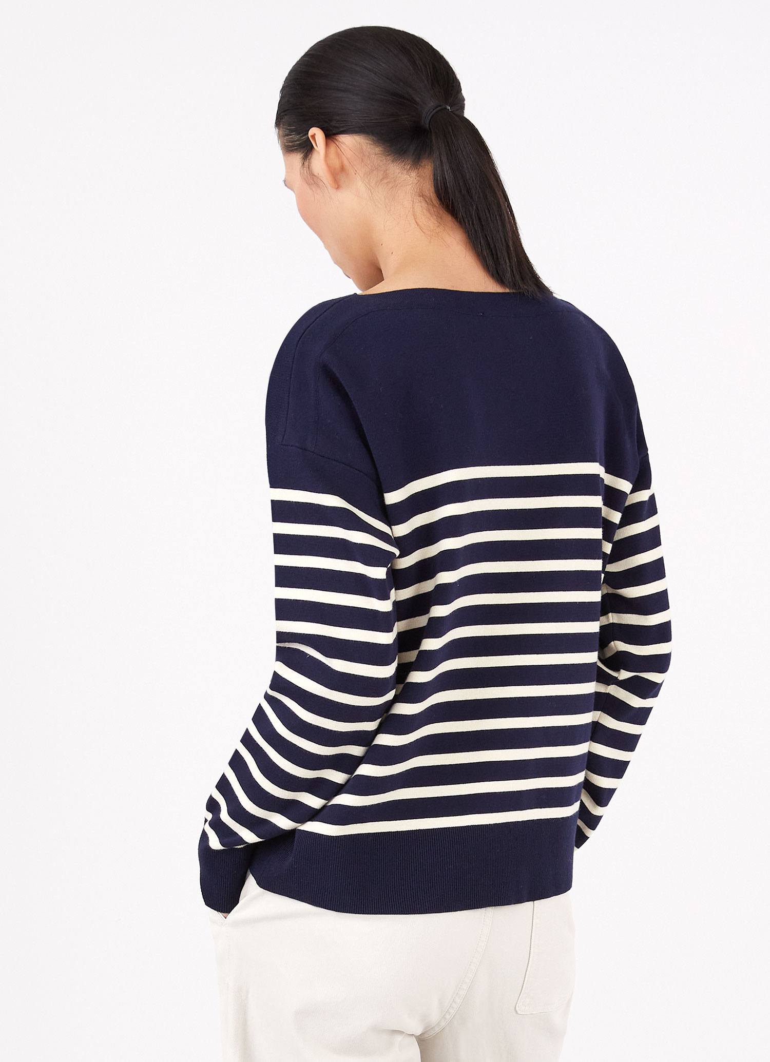 Women's Breton Stripe Jumper in Navy/Ecru