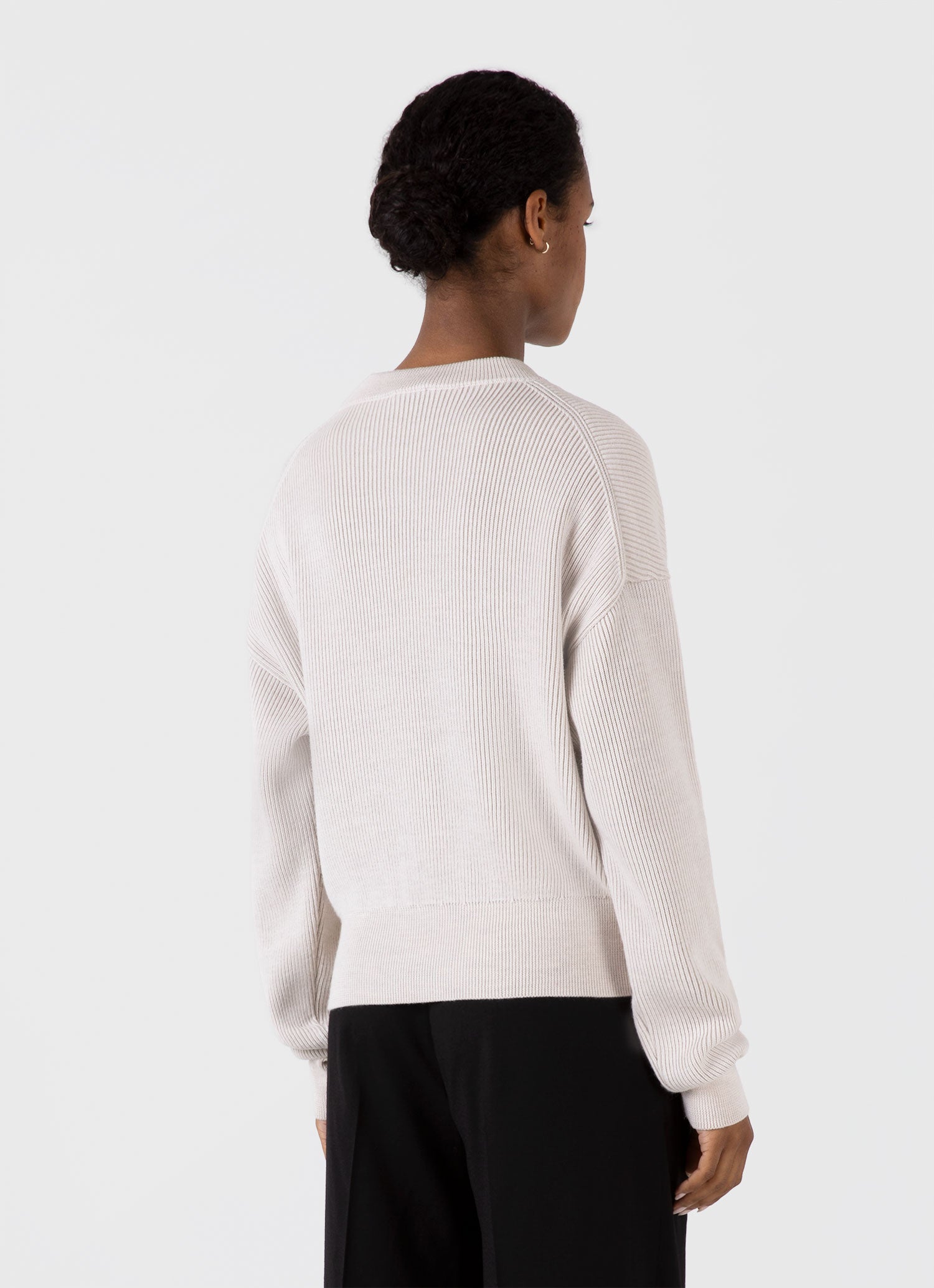 Women's Ribbed Crew Neck Jumper in Ecru