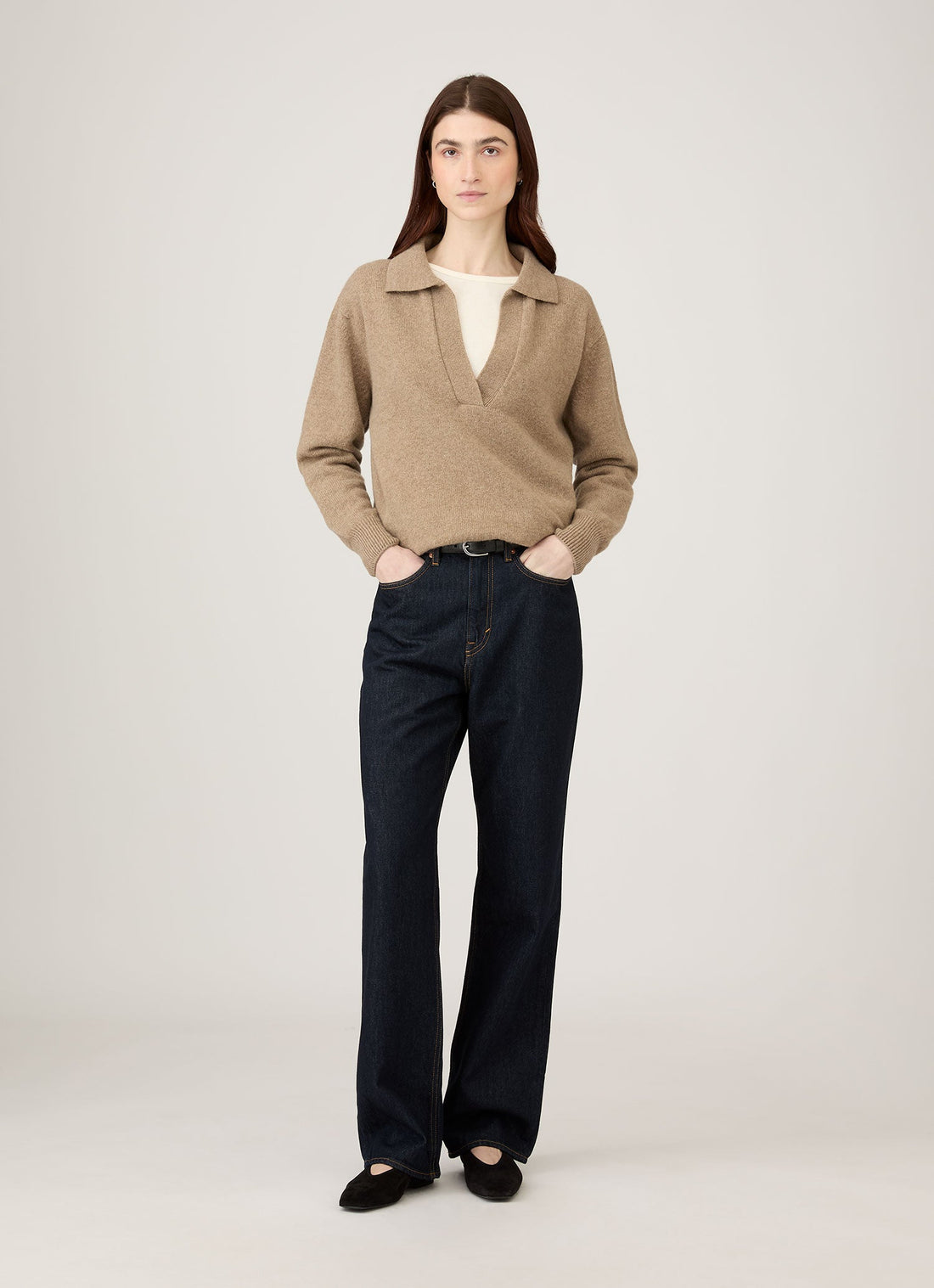 Women's Lambswool Polo Neck Jumper in Mink