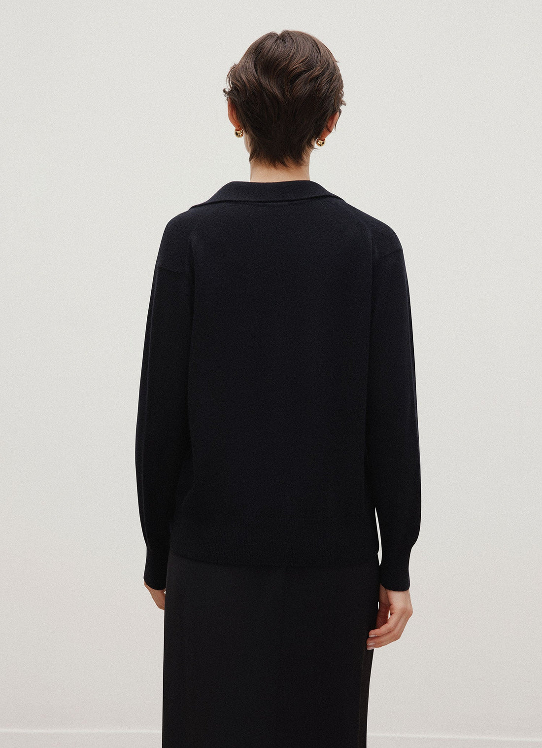 Women's Cashmere Polo Shirt in Black
