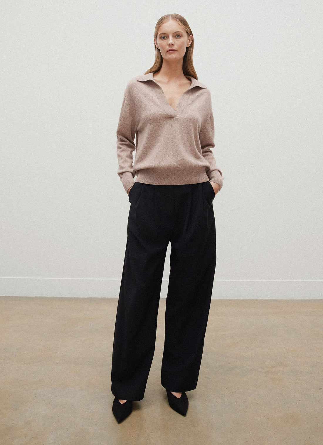 Women's Cashmere Polo Shirt in Mink
