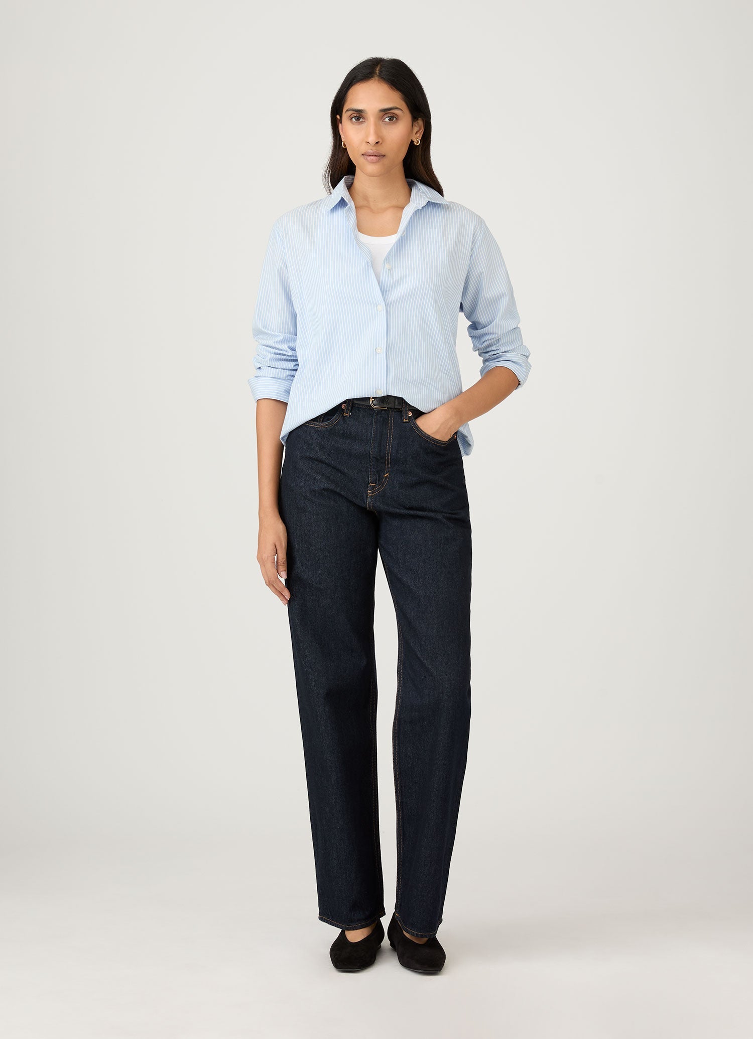 Women's Cotton Shirt in Light Blue/White