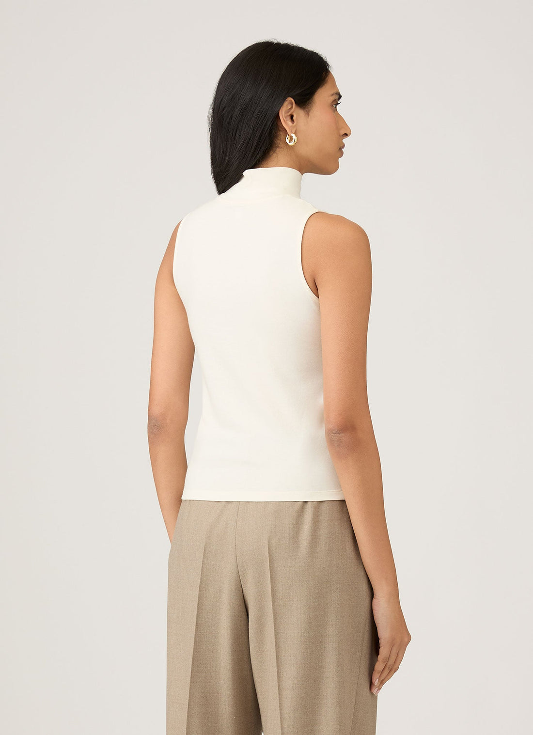 Women's Sleeveless High Neck Top in Ecru