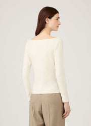 Women's Stretch Cotton Slash Neck Top in Ecru