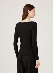 Women's Ribbed Scoop Neck T-shirt in Black