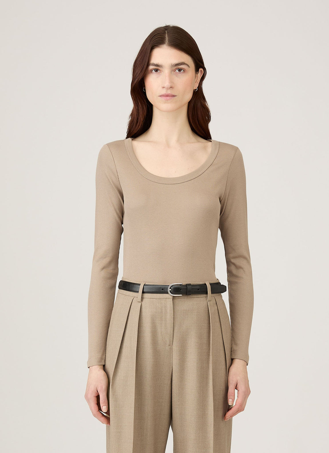 Women's Ribbed Scoop Neck T-shirt in Mink