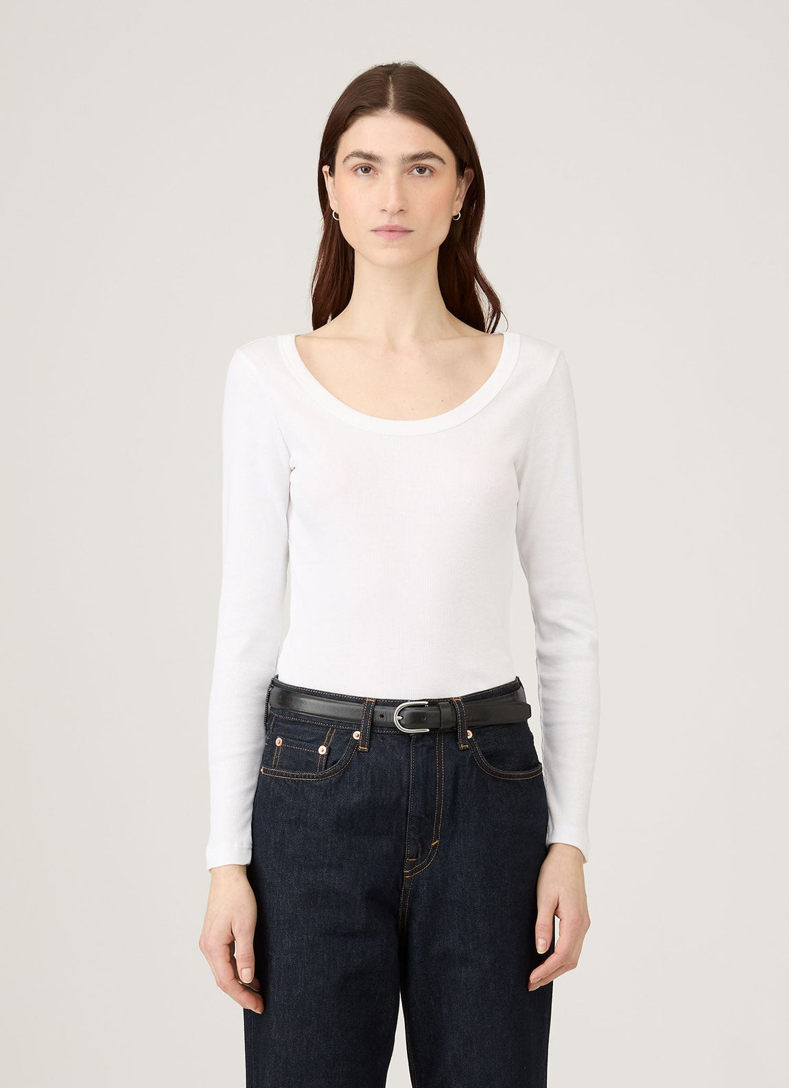 Women's Ribbed Scoop Neck T-shirt in White
