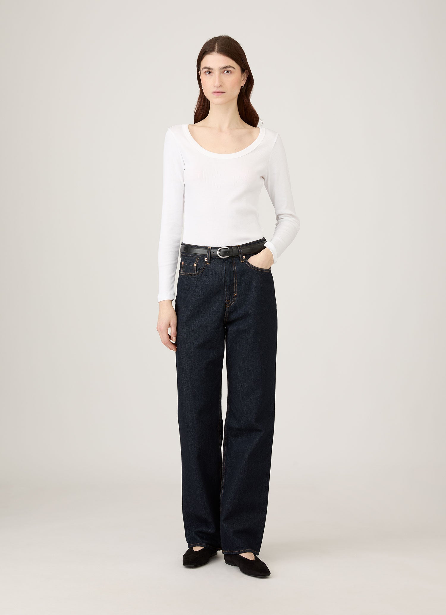 Women's Ribbed Scoop Neck T-shirt in White