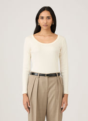Women's Ribbed Scoop Neck T-shirt in Ecru