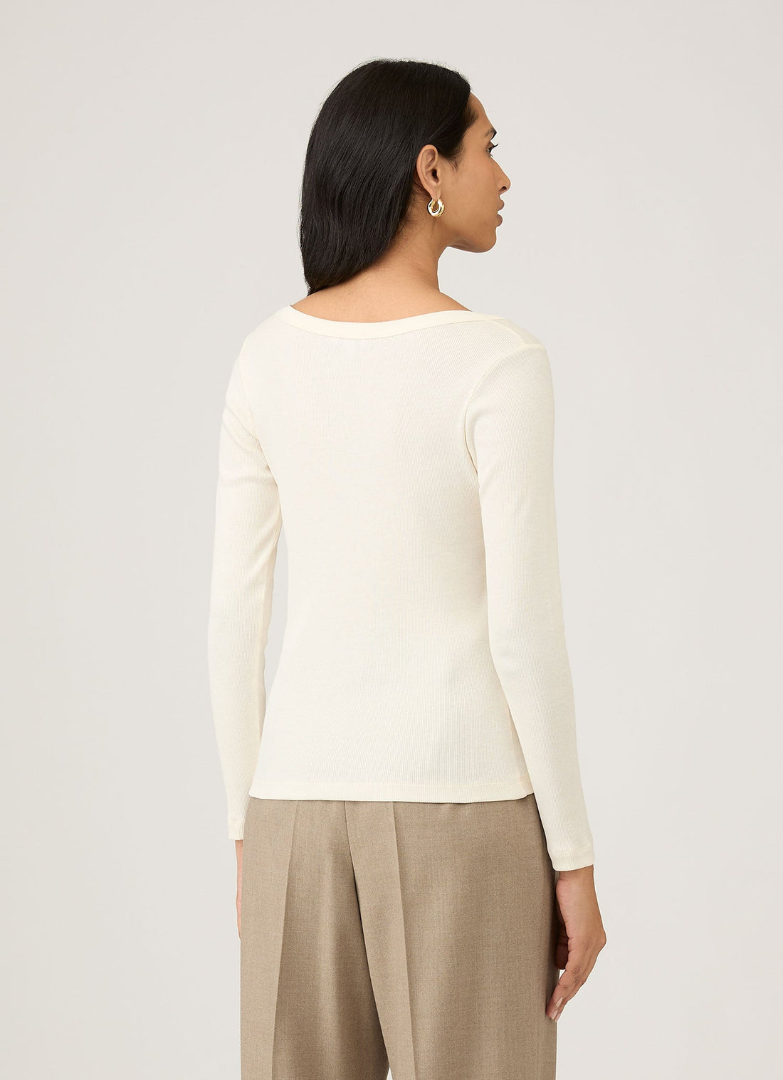 Women's Ribbed Scoop Neck T-shirt in Ecru