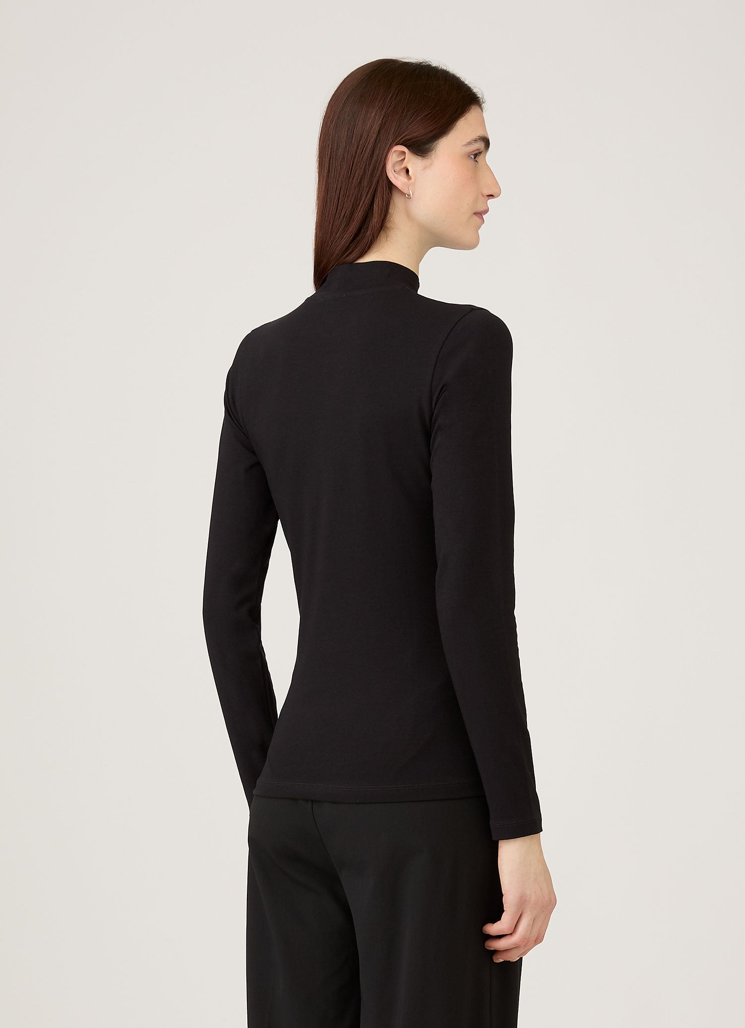 Women's Stretch Cotton Mock Neck Top in Black