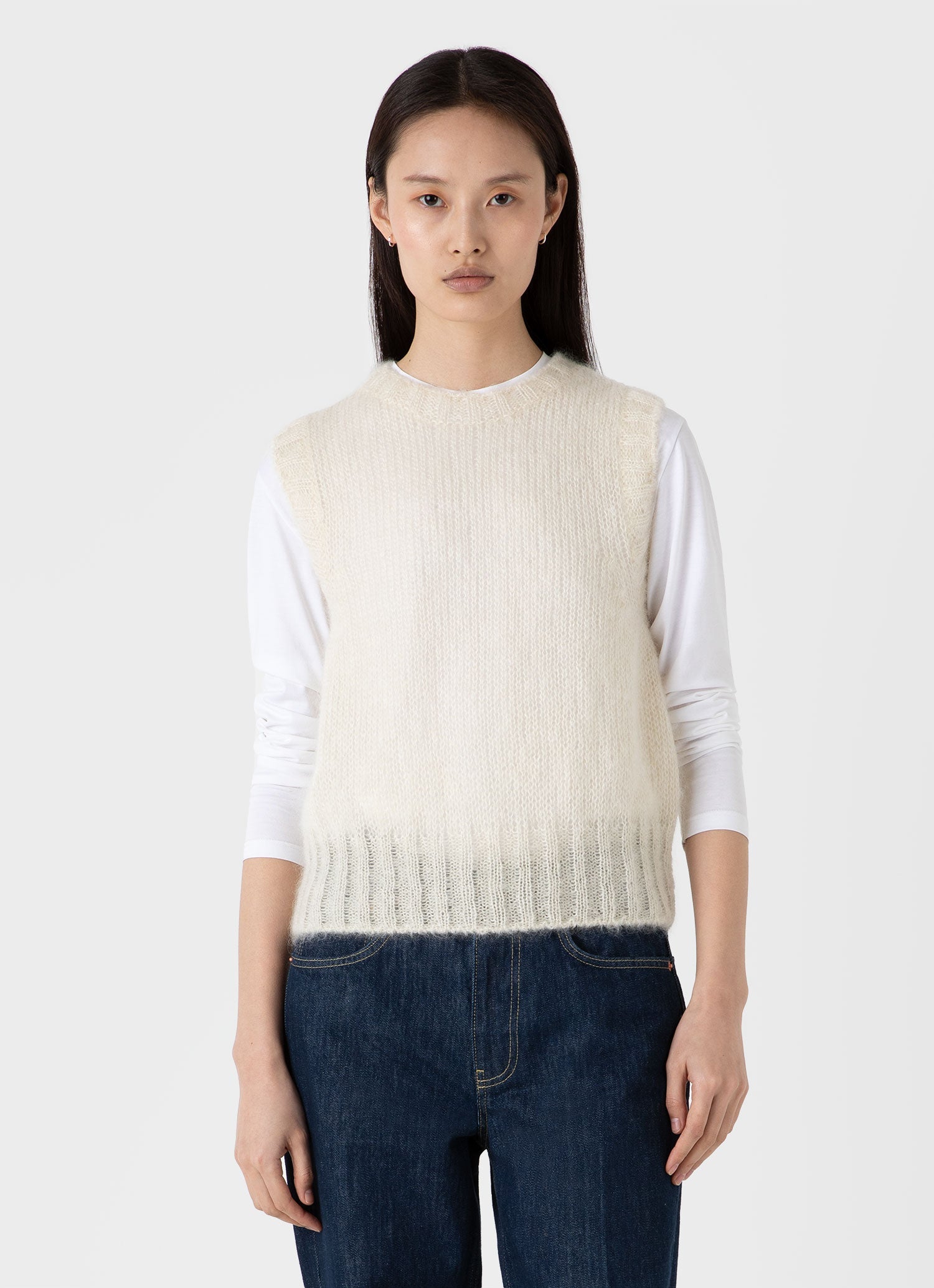 Women's Mohair Silk Vest in Ecru | Sunspel
