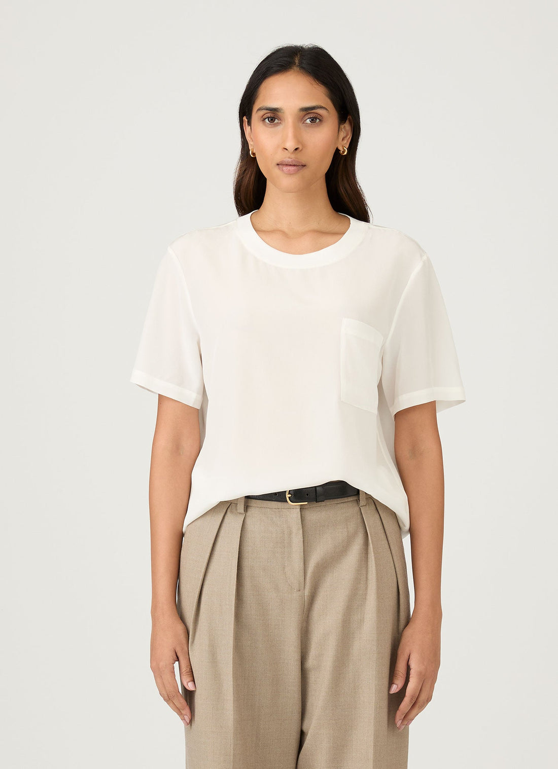 Women's Woven Silk T-shirt in Ecru