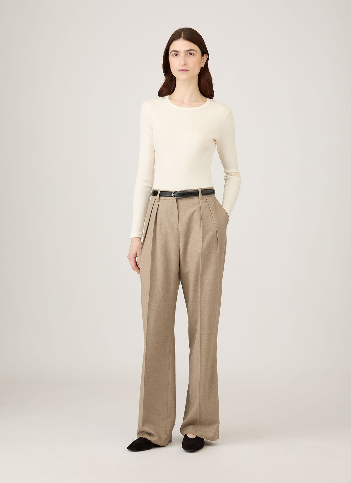 Women's Long Sleeve Ribbed T-shirt in Ecru